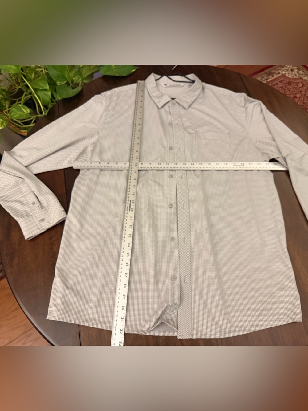 Travis Mathew Men's Light Gray Micro-Check Dress Shirt